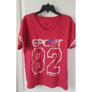 Disney Parks Walt Disney World Retro Epcot 82 V-Neck Red XL T-Shirt